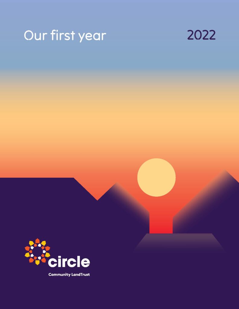 Cover page of the 2022 Annual Report, showing an illustration of a sun rising over houses.